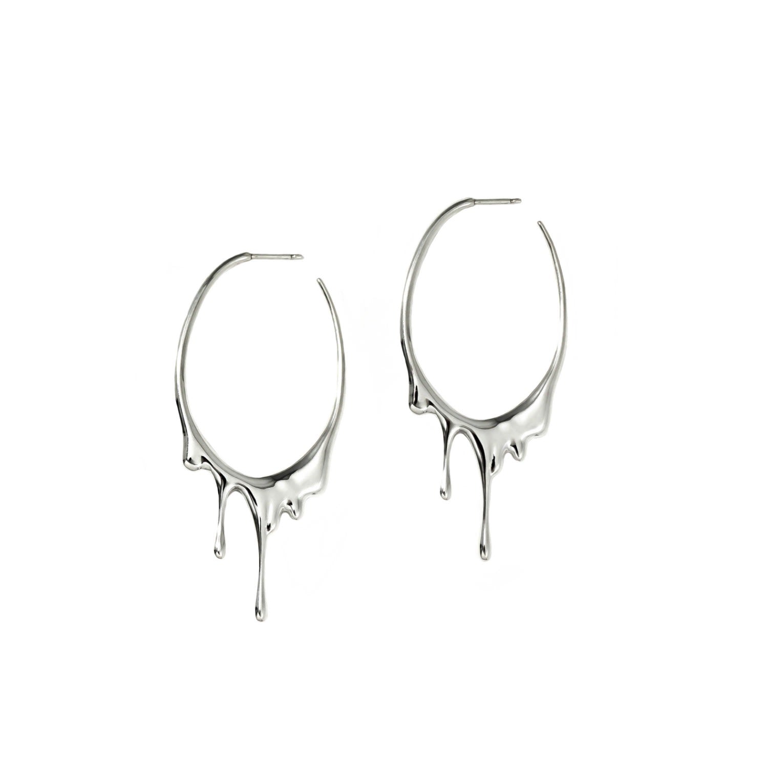 Dripping Oval M Sterling Silver Hoop Earrings