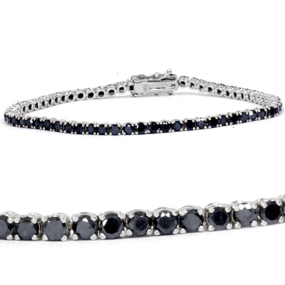 4ct Black Diamond Tennis Bracelet 14K White Gold 7'
