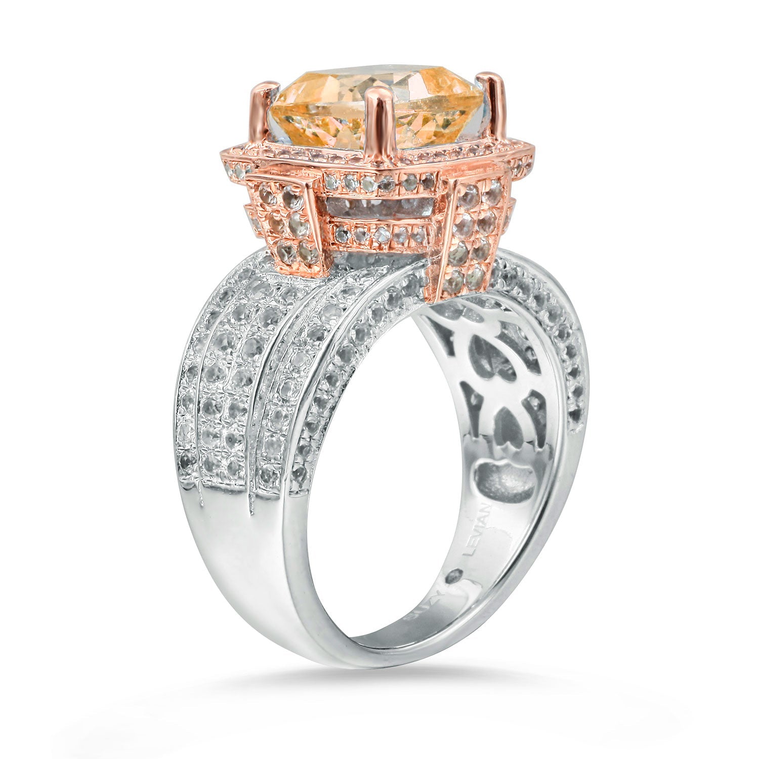 Suzy Levian Sterling Silver Cushion 4.96 Orange Citrine Ring