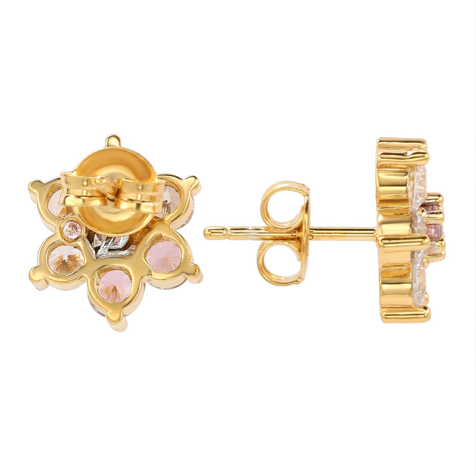 Suzy Levian Yellow Sterling Silver Pink Cubic Zirconia Flower Earrings