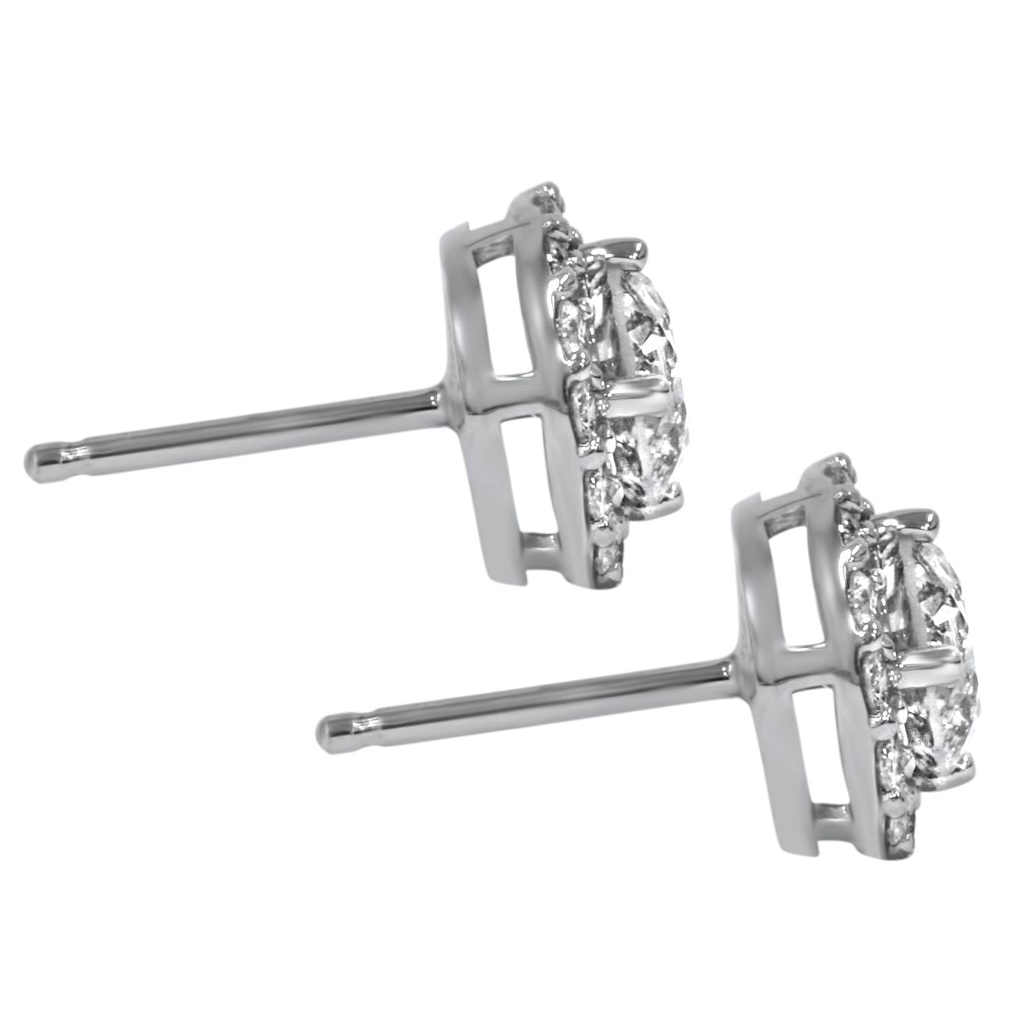 1 7/8 ct Halo Diamond Studs 14K White Gold