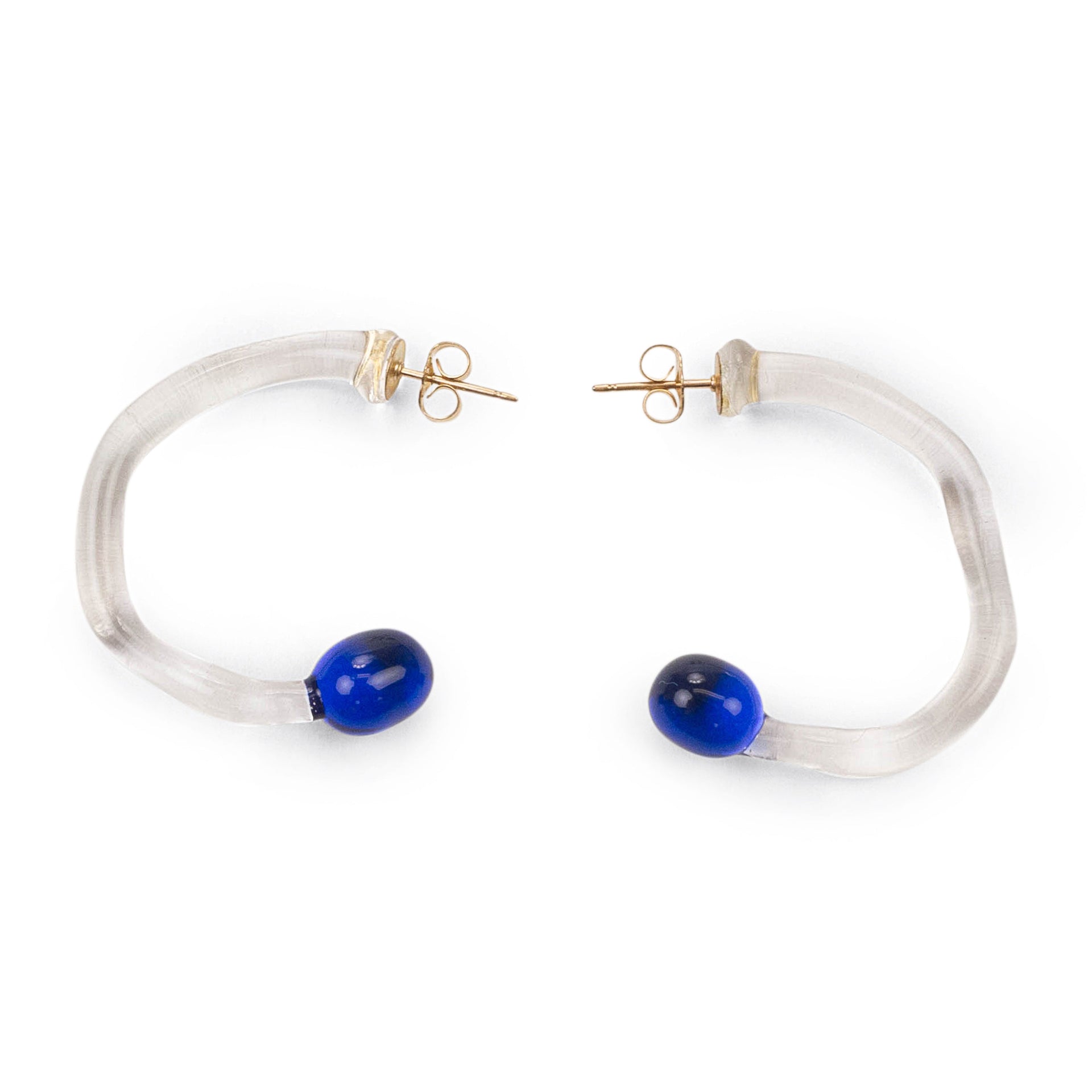ALTERITA MINI GLASS BALL BLUE HOOP EARRINGS