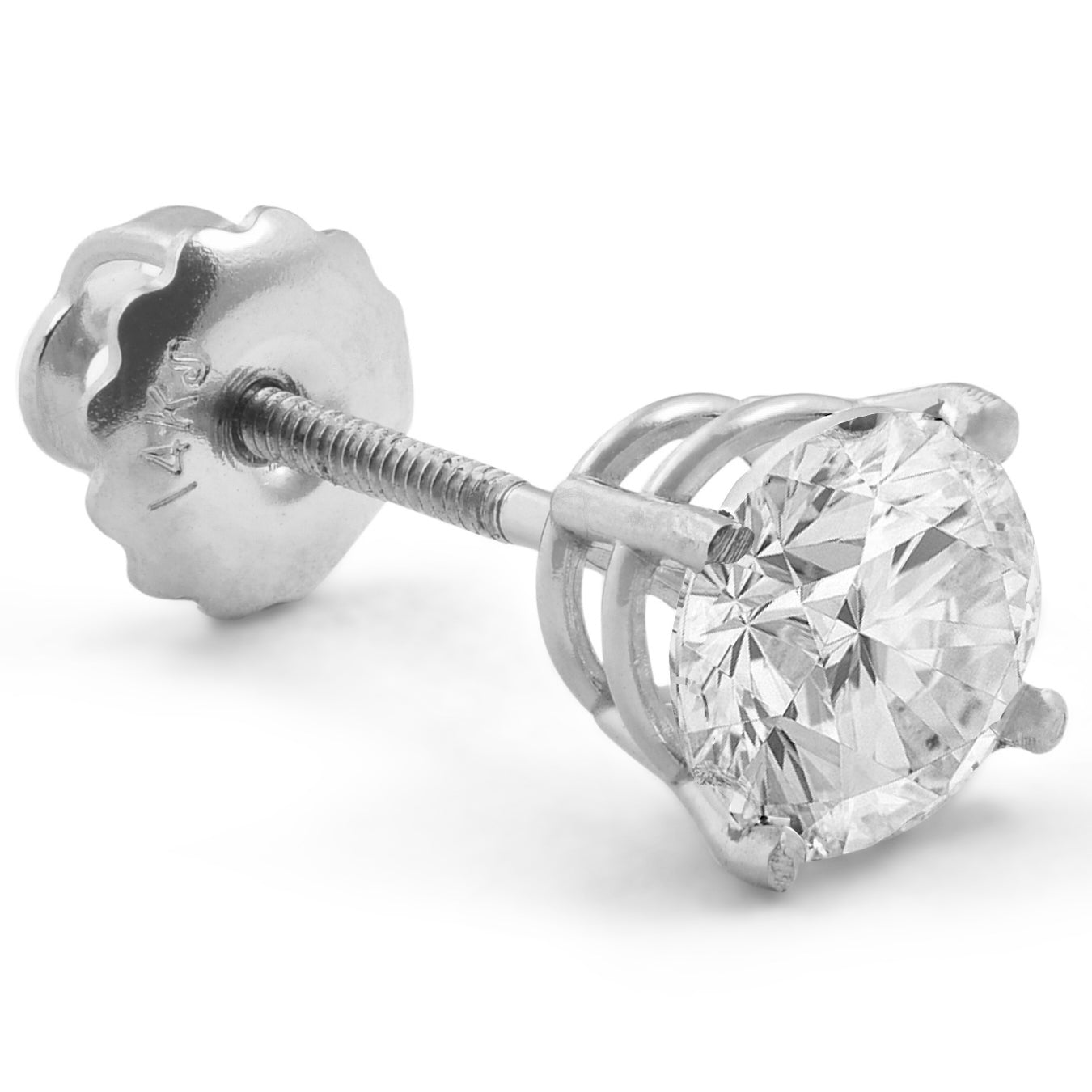 1/3ct Diamond Screw Back 14k White Gold Single Stud Earring