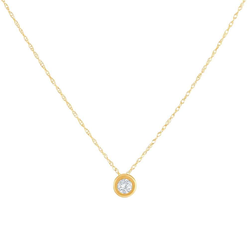 1/4Ct Diamond Bezel Pendant Solitaire Necklace 14k Yellow Gold Lab Grown