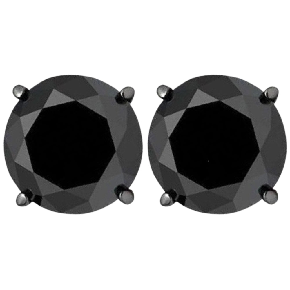 3ct 14k Black Gold Round Black Diamond Screw Back Studs Earrings