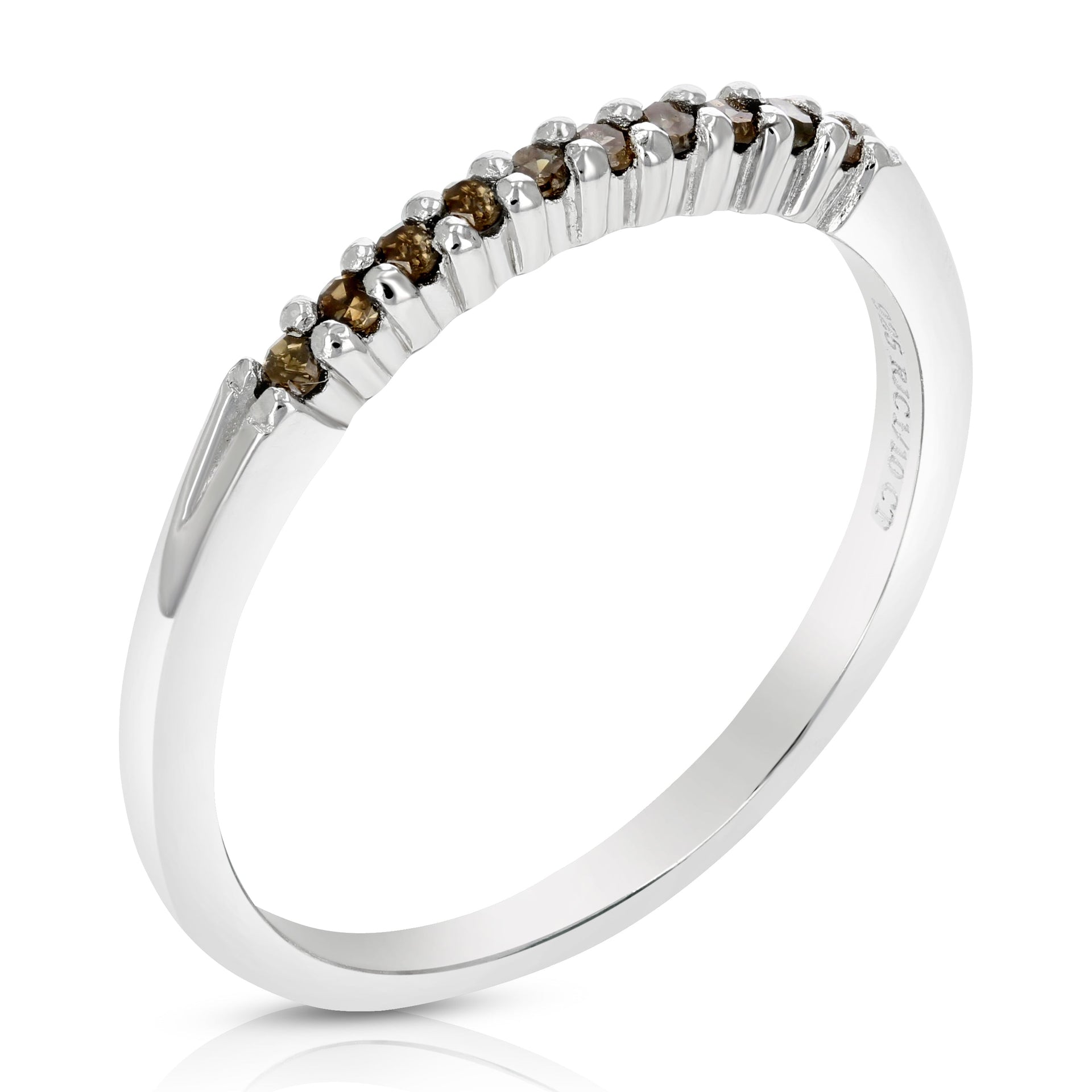 1/10 Cttw Champagne Diamond Ring .925 Sterling Silver 10 Stones Round Prong