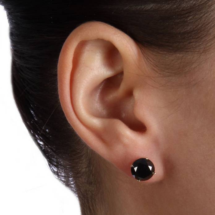 4 Ct Round Heat Treated Black Diamond 14K White Or Yellow Gold Studs Earrings in Basket Setting