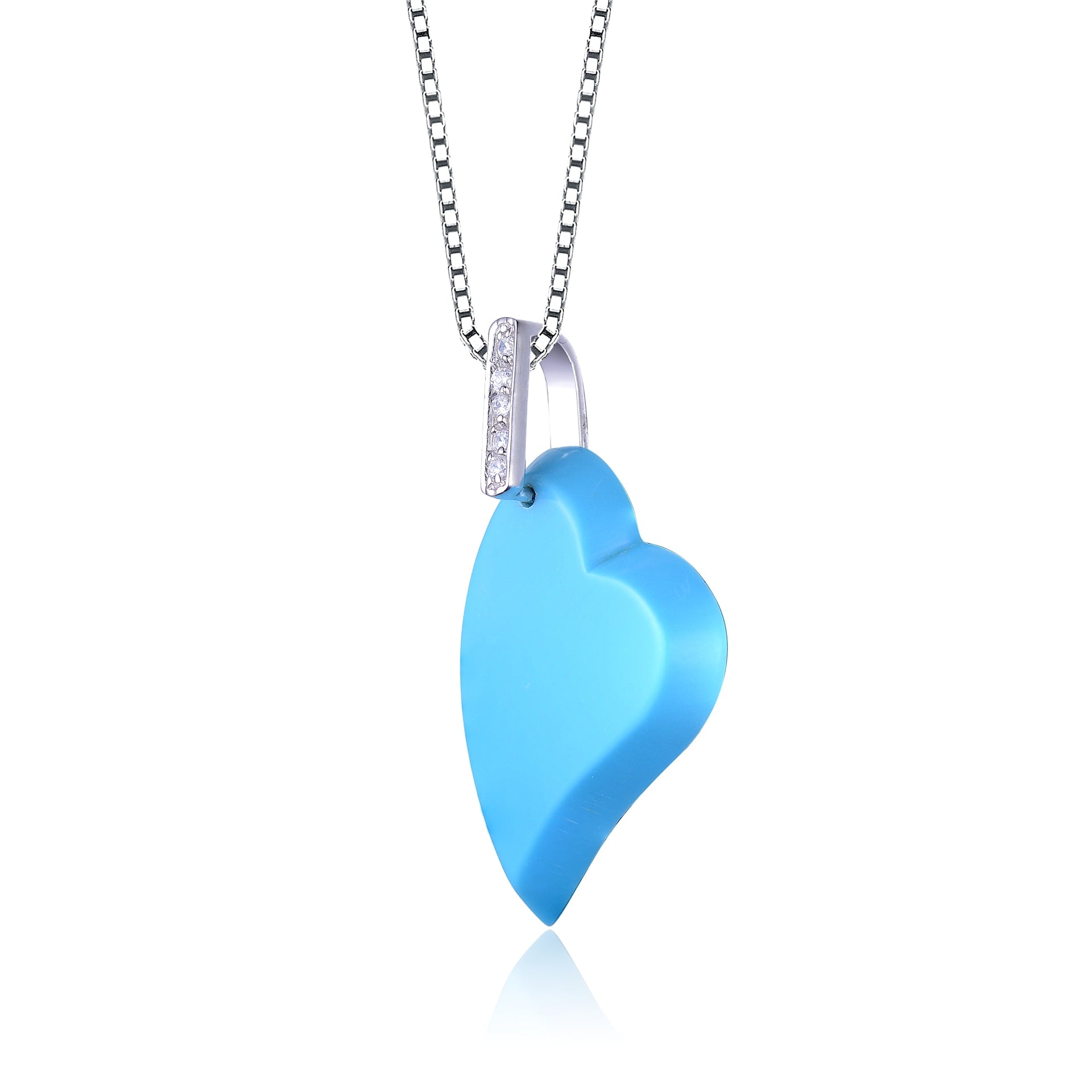 C.z. Sterling Silver Rhodium Plated Heart Shape Turquoise Mother Of Pearl Pendant