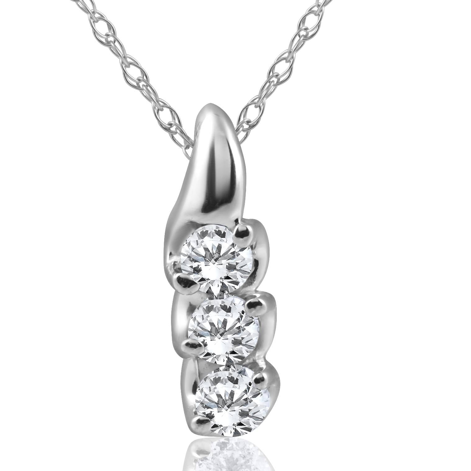 1/3 ct Three Stone 3 Diamond Pendant 14K White Gold