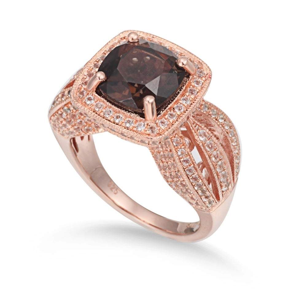 Suzy Levian Sterling Silver 4.5 cttw Smoky Quartz Ring