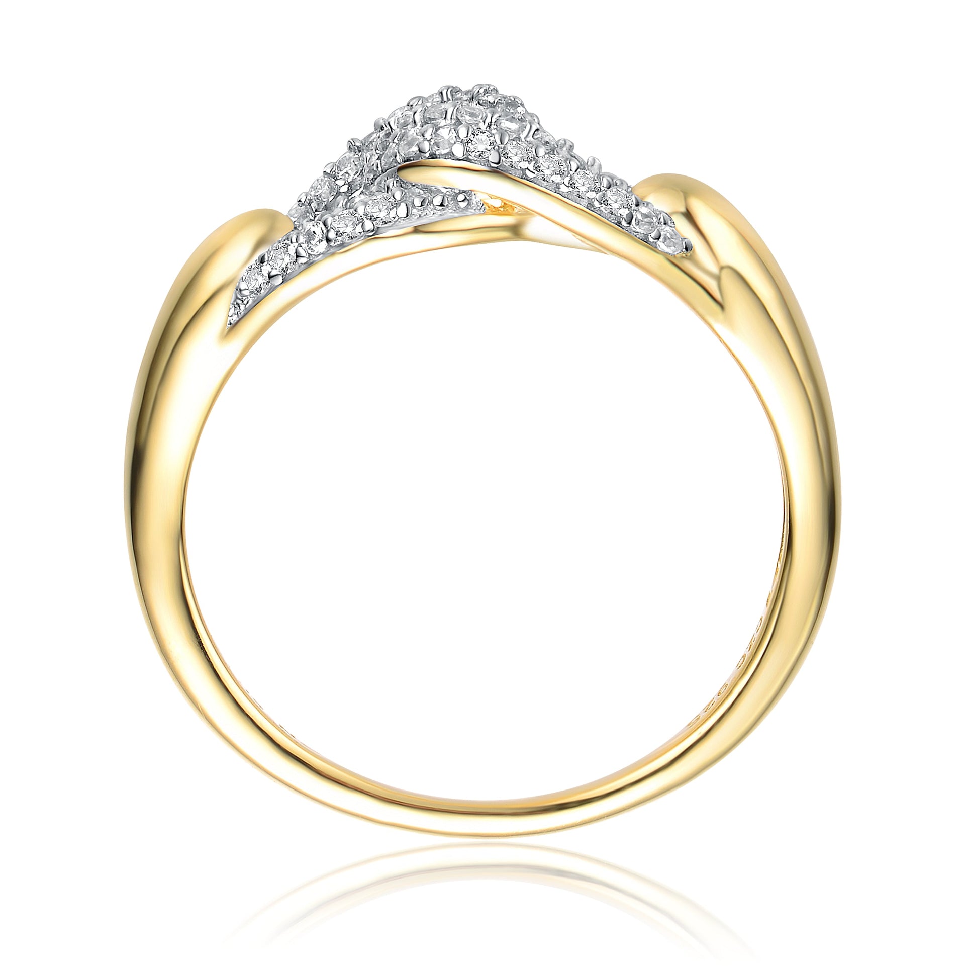 Sterling Silver 14k Gold Plated with Cubic Zirconia Entwined Double Curb Chain Ring