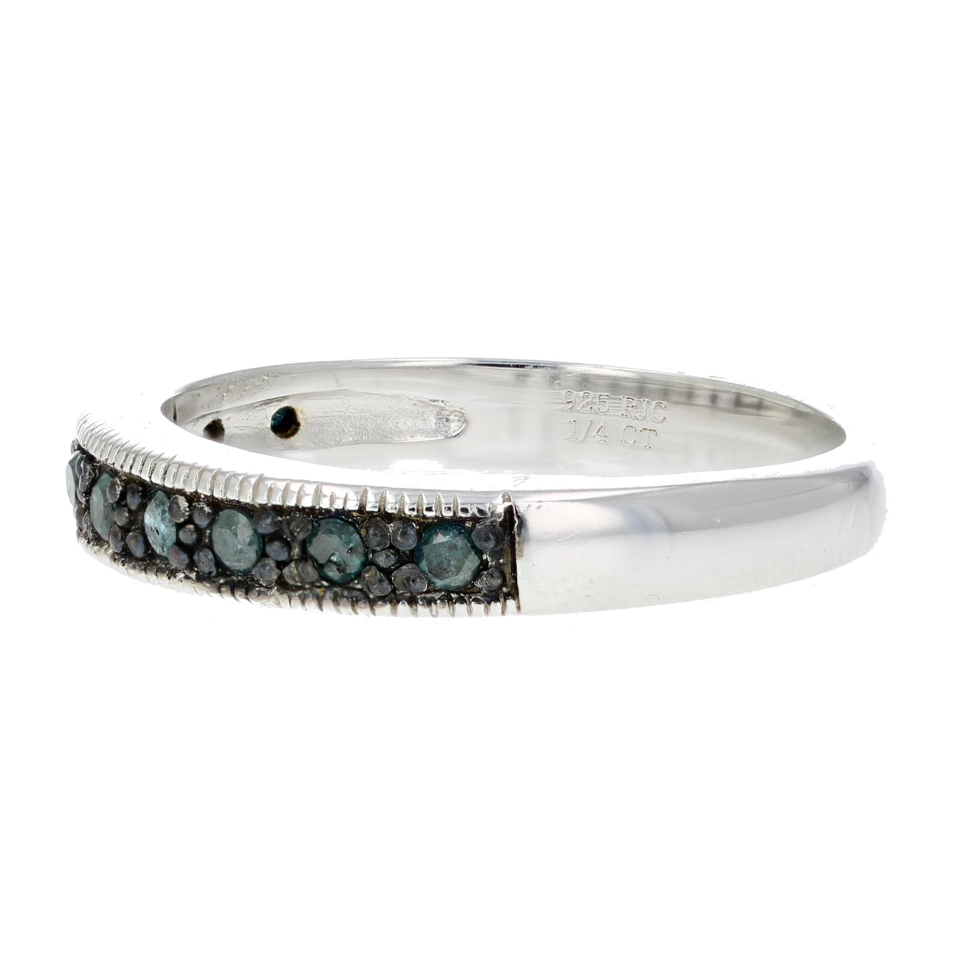 1/4 cttw Blue Diamond Ring .925 Sterling Silver with Milgrain and Black Rhodium