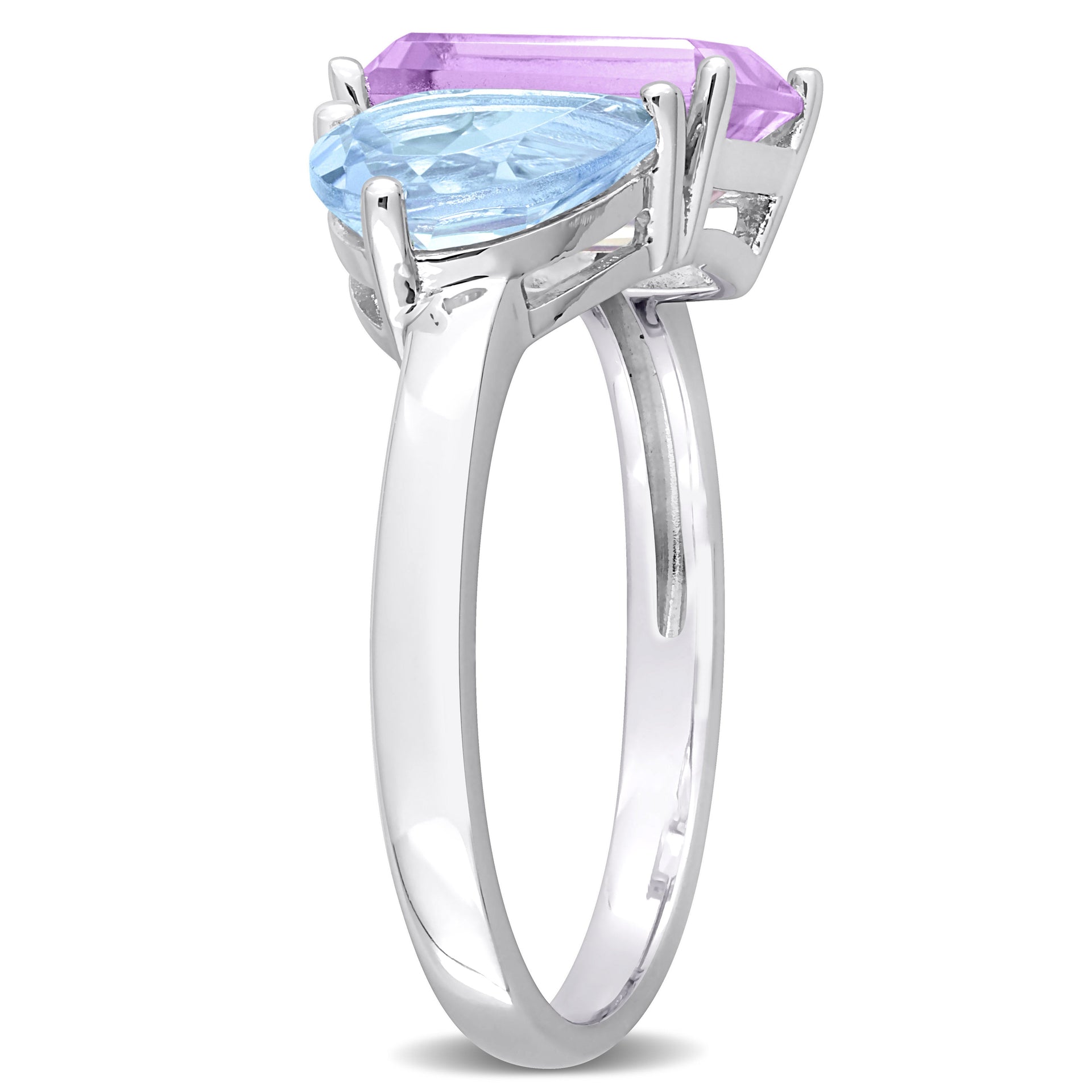 3 5/8 CT TGW Sky Blue Topaz and Pink Amethyst 2-Stone Toi et Moi Ring in Sterling Silver