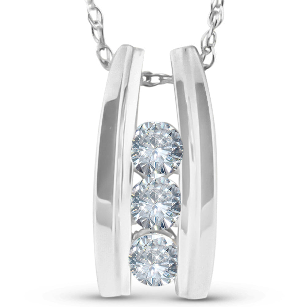 1/4 Ct Three Stone Diamond Pendant 14k White Gold 1/2' Tall
