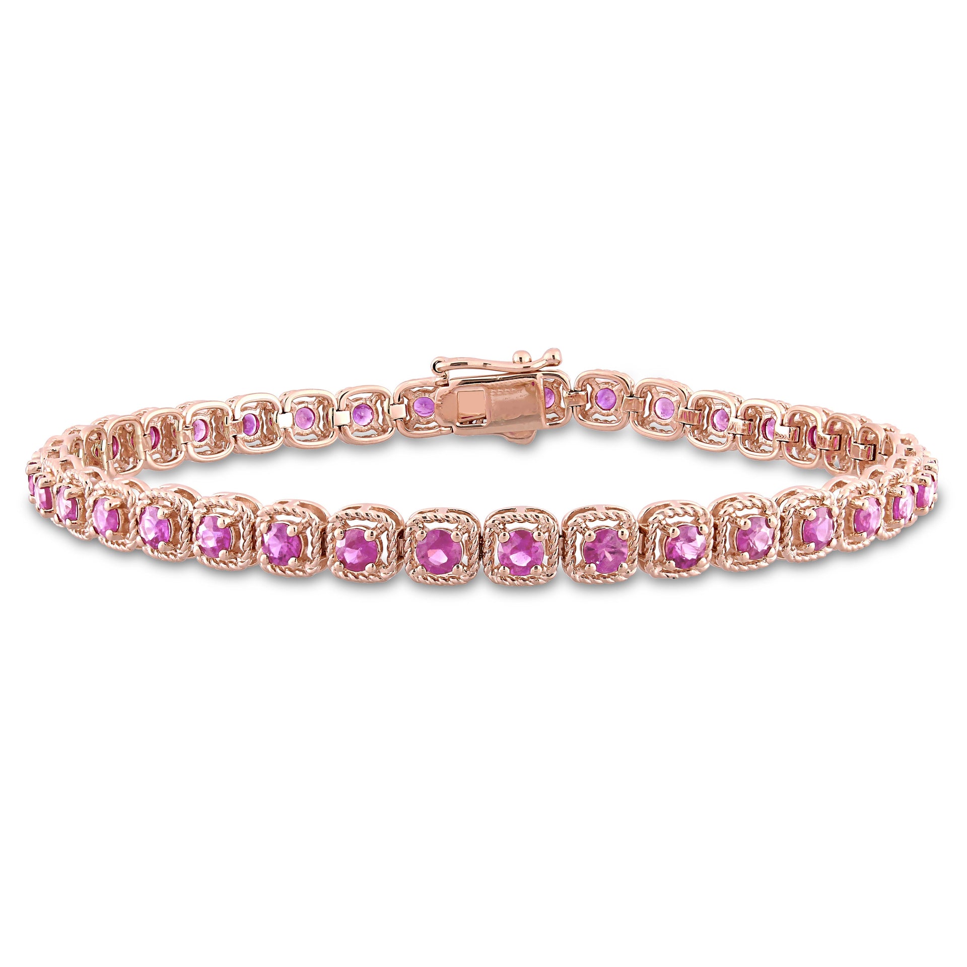 3 3/4 ct TW Pink Sapphire Tennis Bracelet in 14k Rose Gold