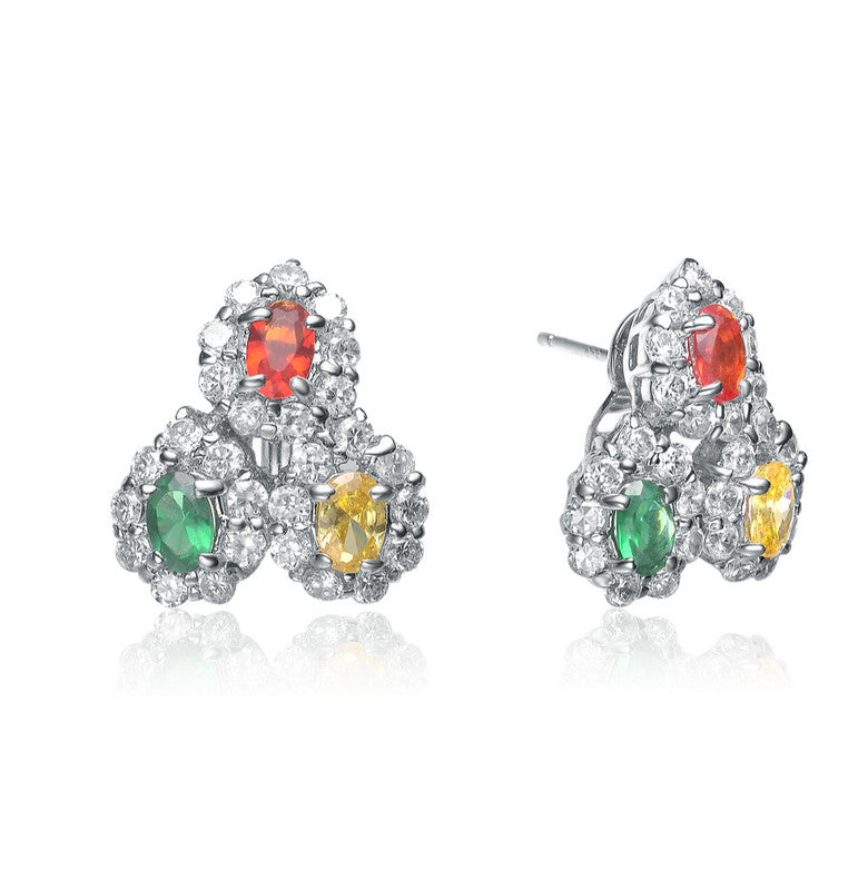 GENEVIVE Sterling Silver Multicolor Cubic Zirconia Stud Earrings