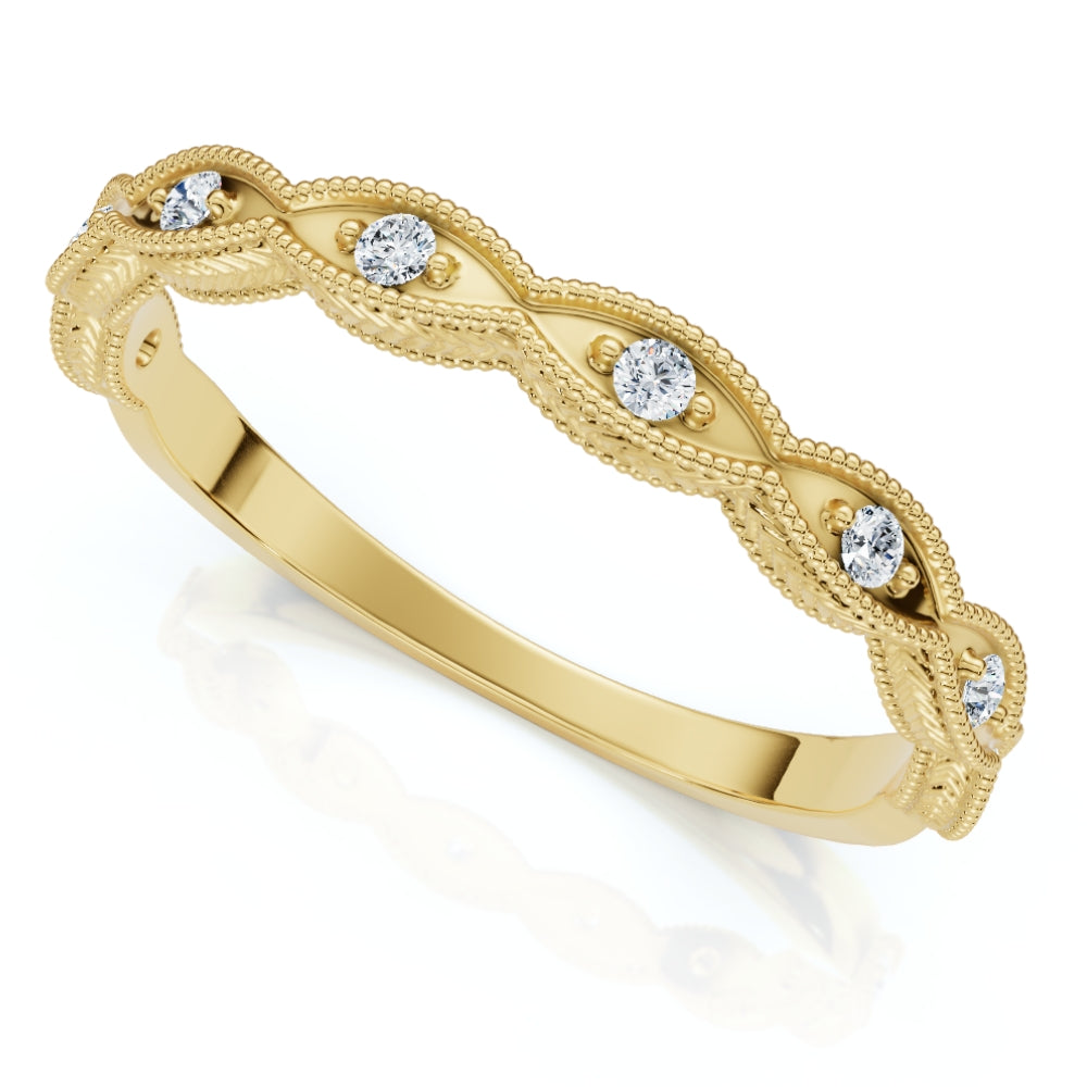 Diamond Wedding Ring With Antique Design 14k Gold Lab Grown Stackable Band