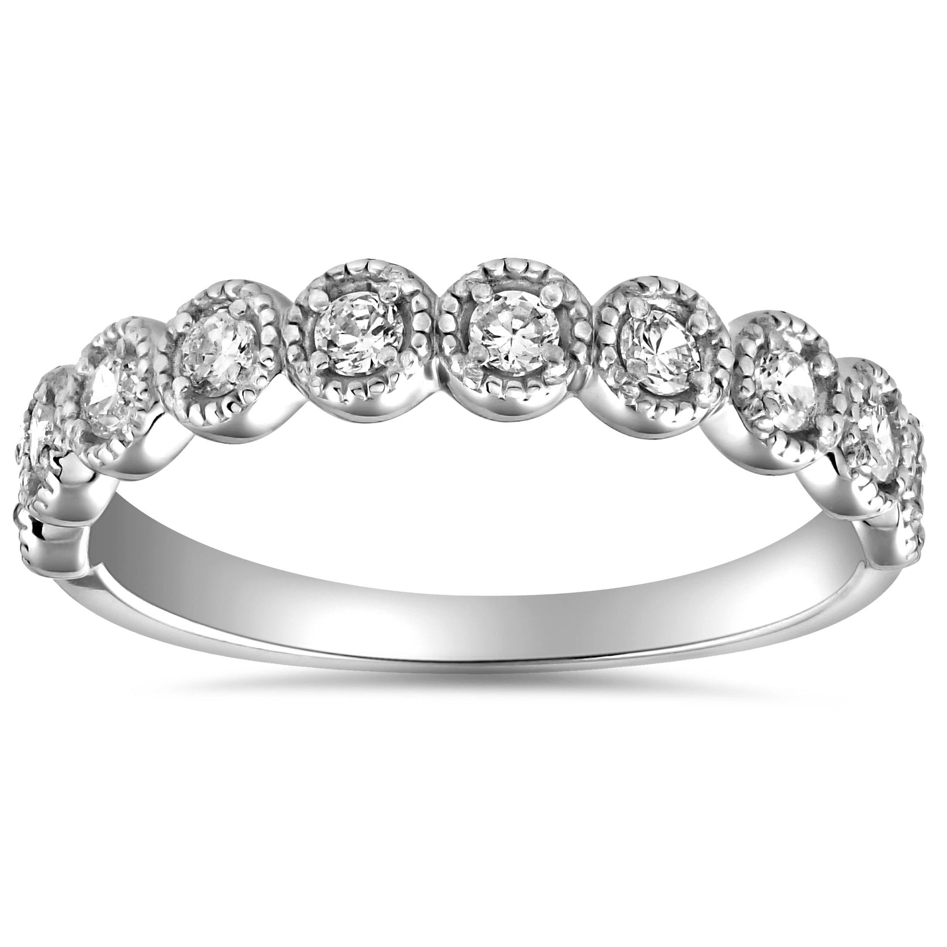 1/2 CT Diamond Ring Vintage Beaded Women's Wedding Band Antique 14k WG