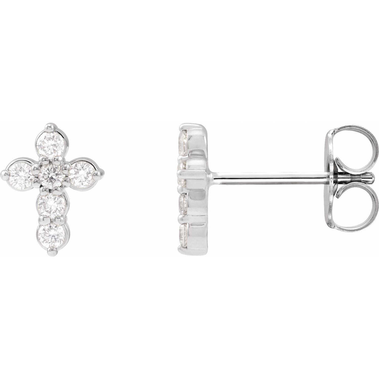 14K White Gold 1/6ct Lab-grown Diamond Cross Earrings Clarity SI Color G-H
