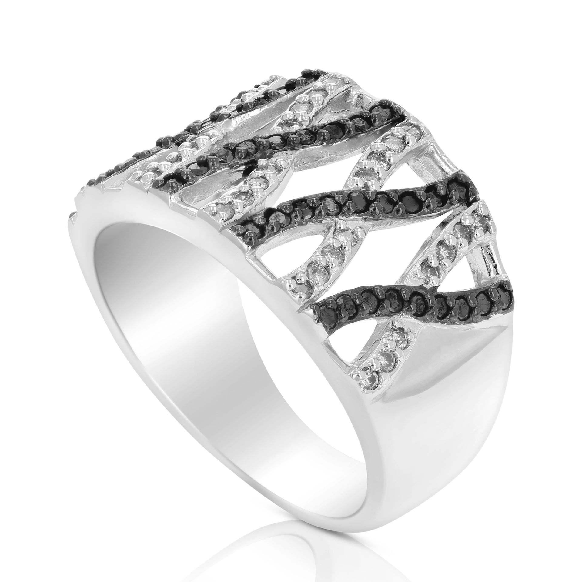 2/3 cttw Black and White Diamond Ring .925 Sterling Silver with Rhodium