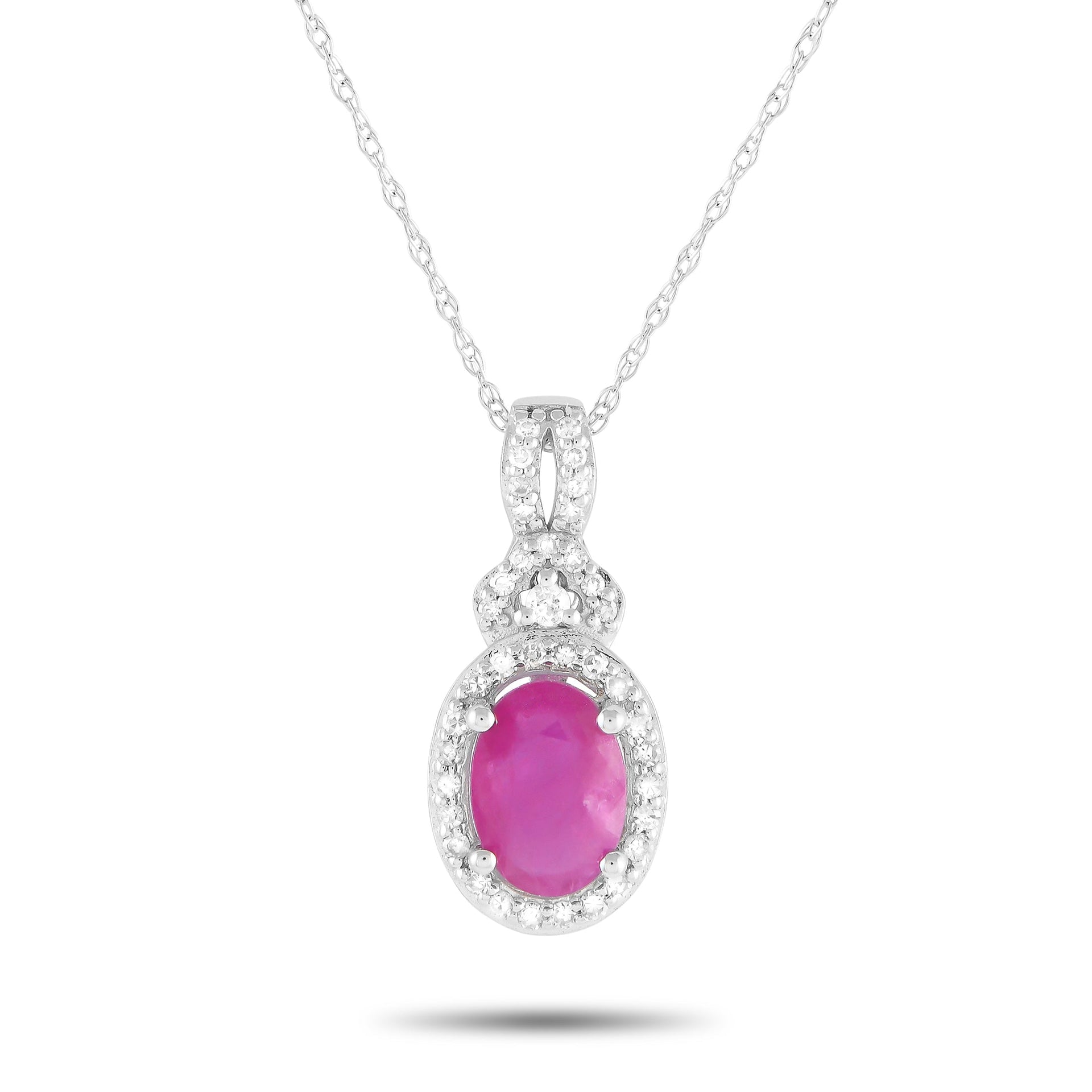 LB Exclusive 14K White Gold 0.15ct Diamond and Ruby Pendant Necklace PD4-15738WRU