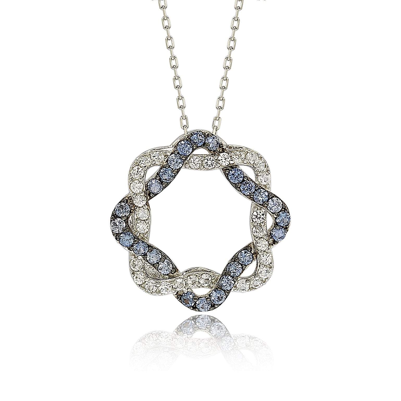 Suzy Levian Sterling Silver Blue & White Sapphire & Diamond Accent Whimsical Circle Pendant