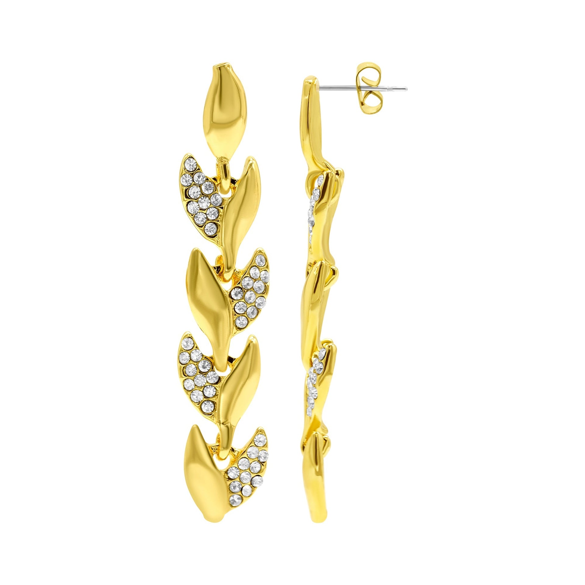 14K Gold Plated Crystal Leaf Earrings