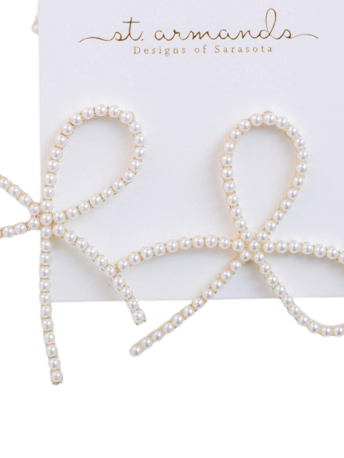 Pearl Statement Bow Earrings In White