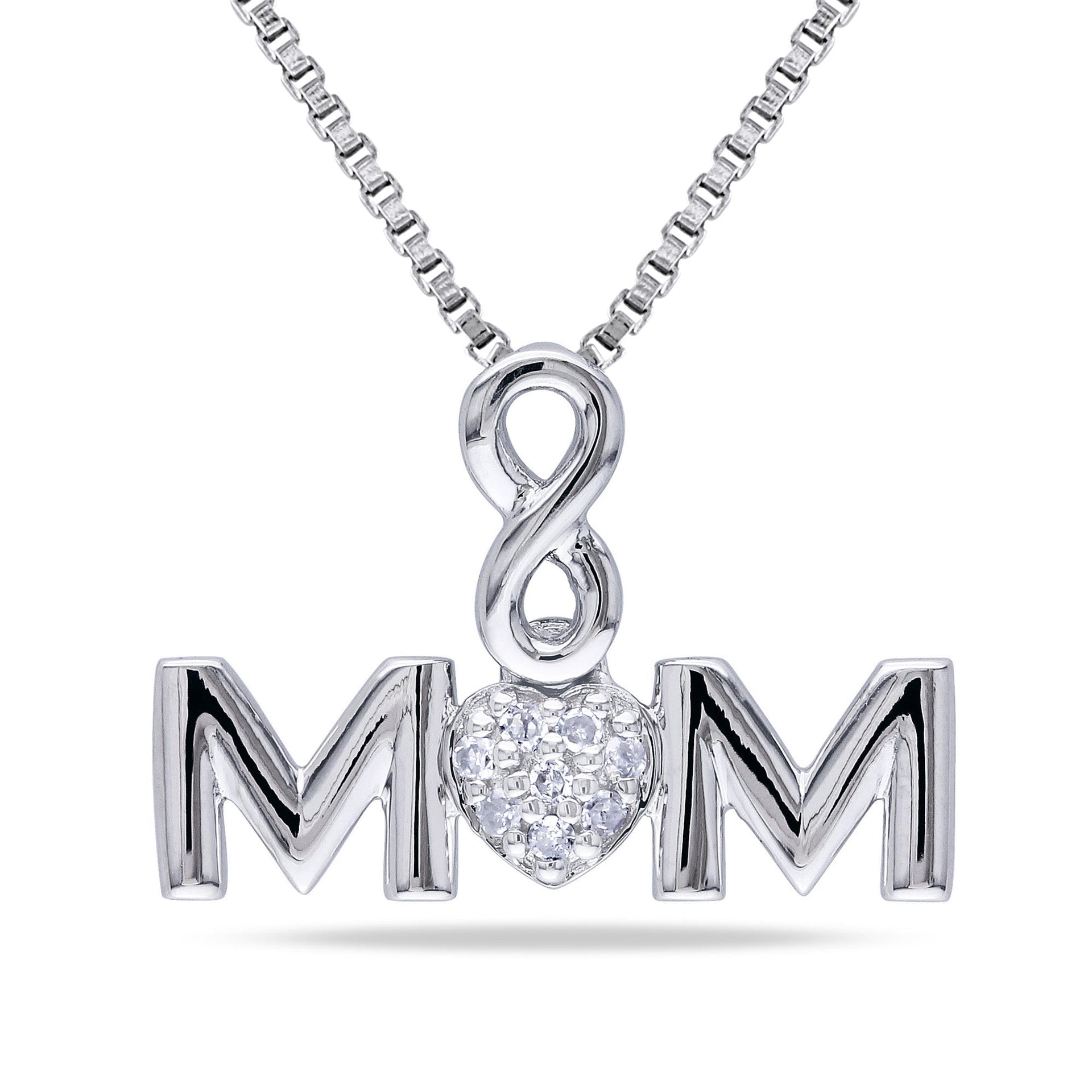 Mimi & Max Women's Diamond Infinity 'Mom' Pendant with Chain in Sterling Silver