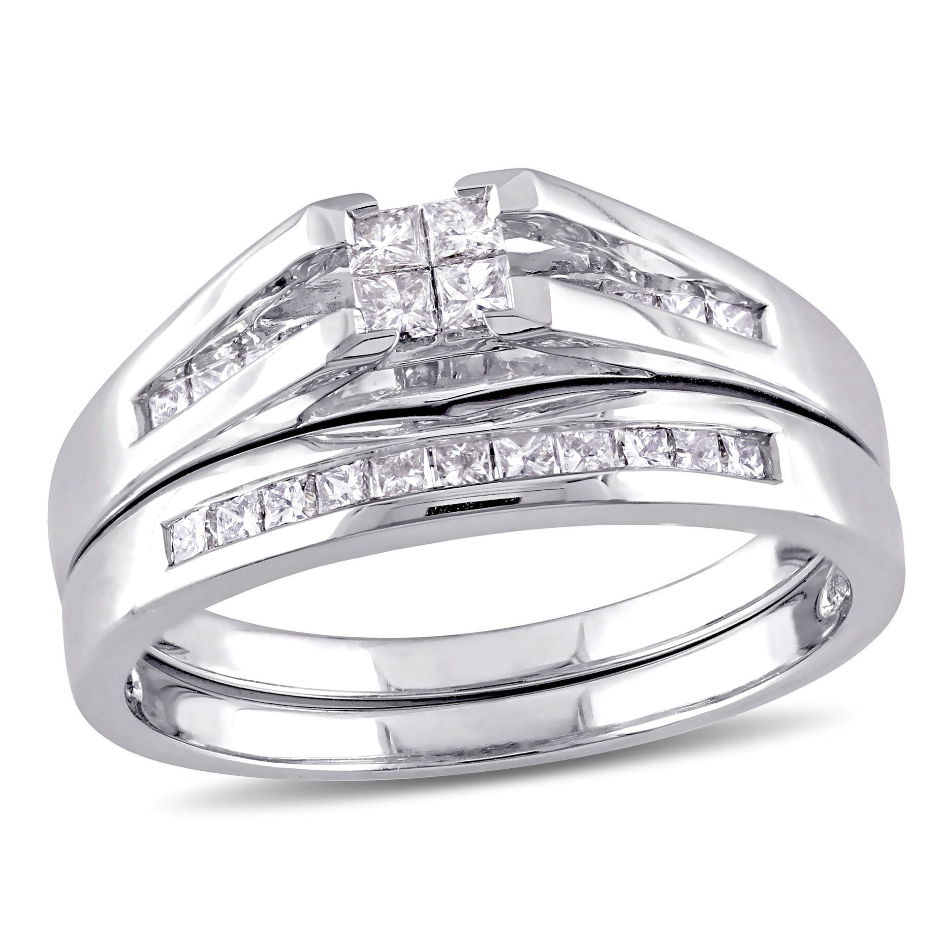 Mimi & Max 1/2ct TW Princess Cut Quad Diamond Bridal Set 14k White Gold