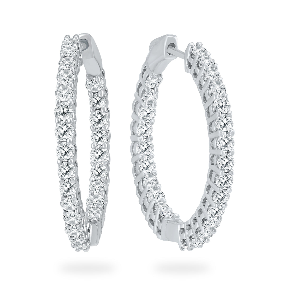 14kt white gold diamond in-out round hoop earrings containing 3.00 cts tw