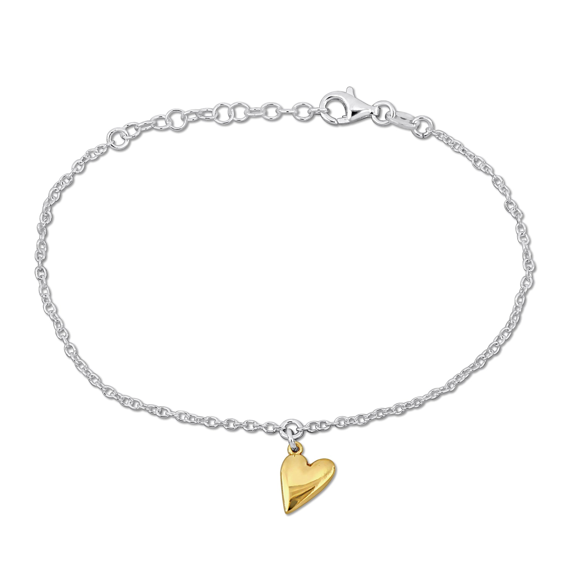Mimi & Max Yellow Heart Charm Bracelet on Cable Chain in Sterling Silver - 7+1 in.