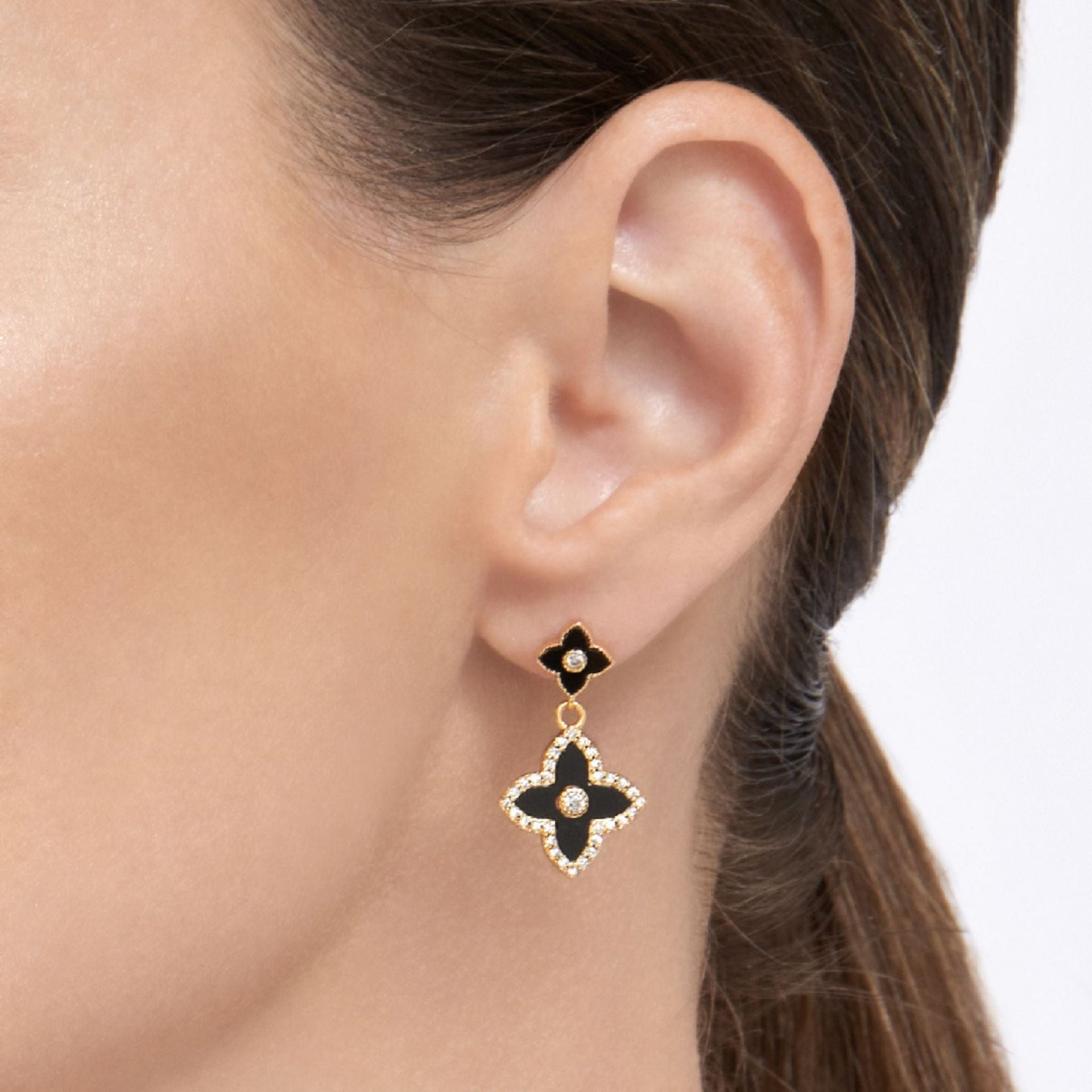 Adornia Black Clover Drop Earrings gold