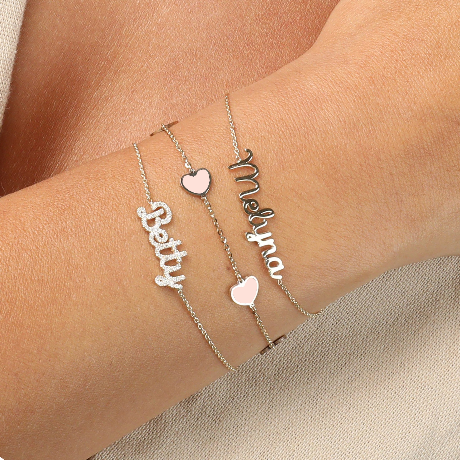 Pink Pearl Heart Station Bracelet