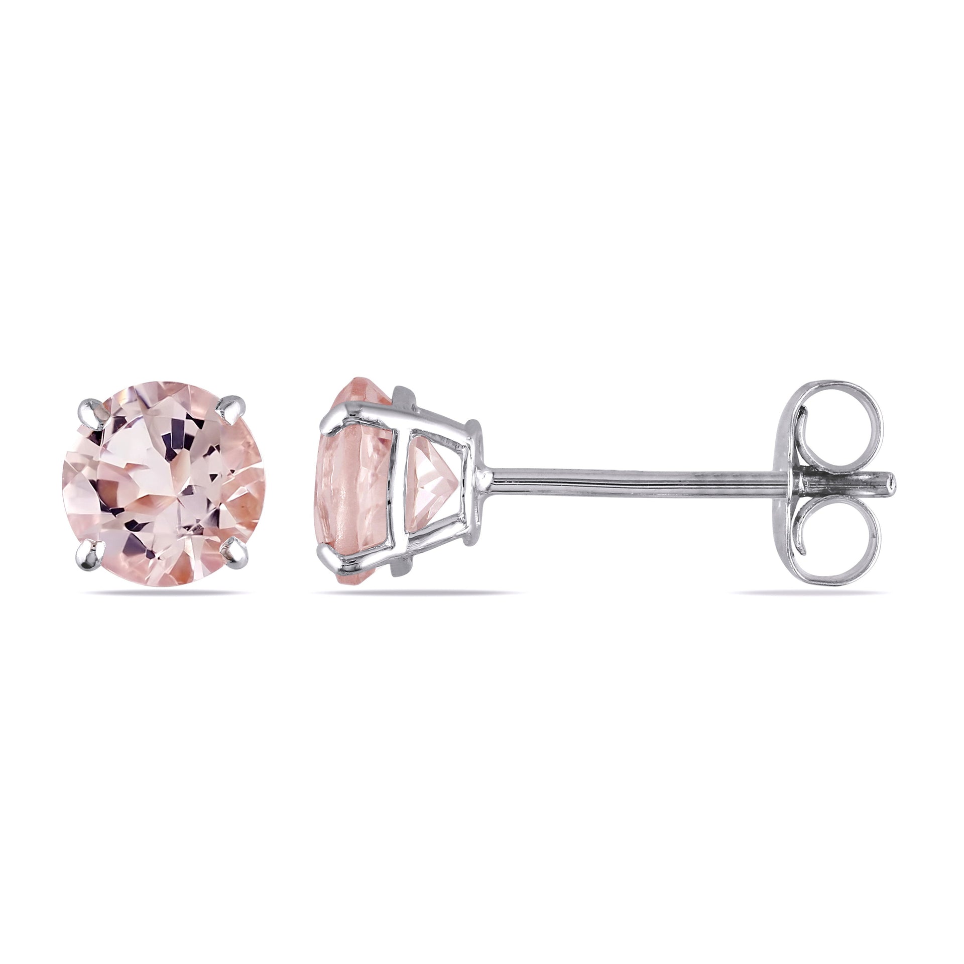 Morganite Solitaire Stud Earrings in 14k White Gold