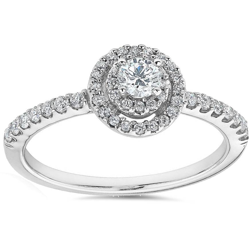 3/4ct Double Halo Round Diamond Engagement Ring 10K White Gold