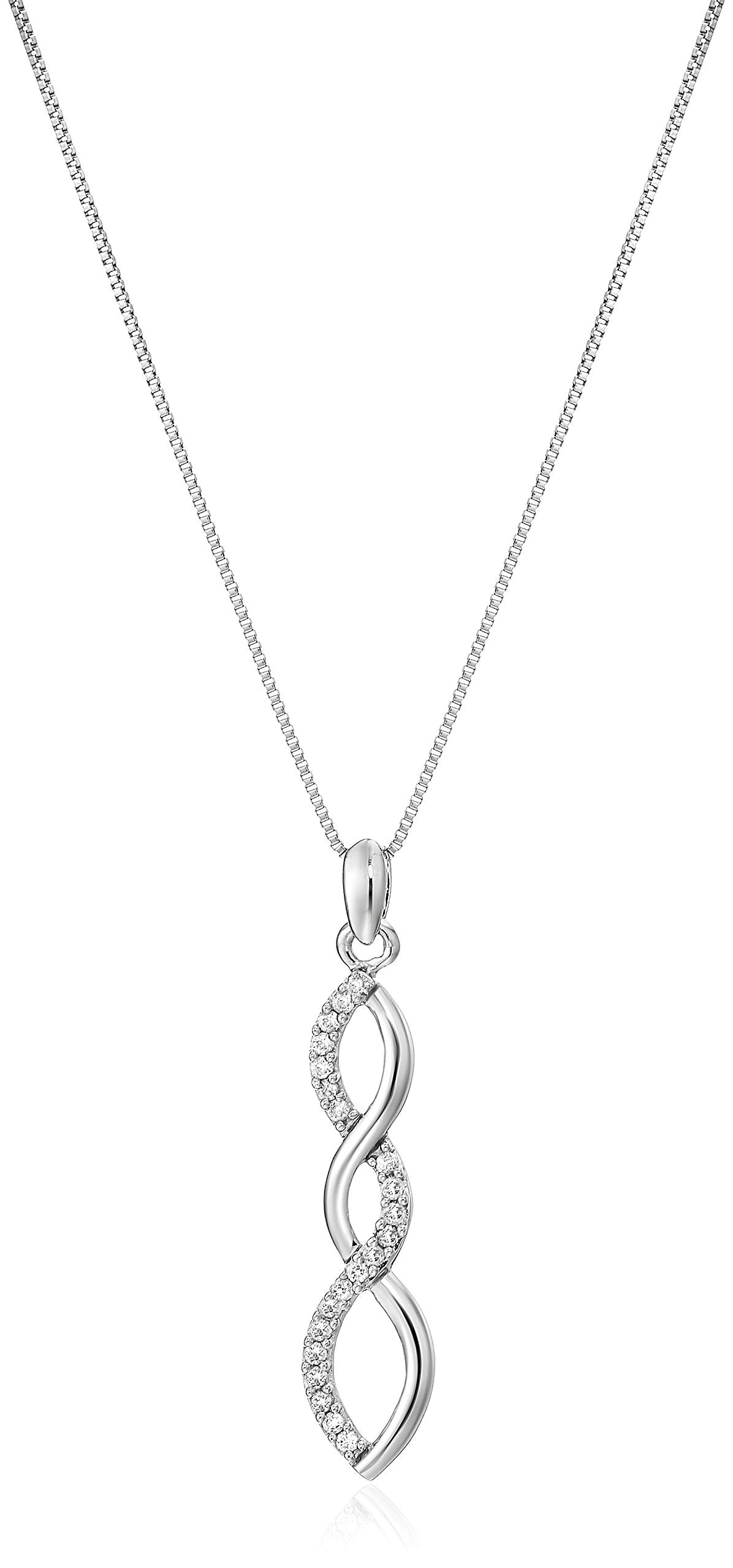 1/10 cttw Diamond Wave Pendant In 10K White Gold with 18 Inch Chain