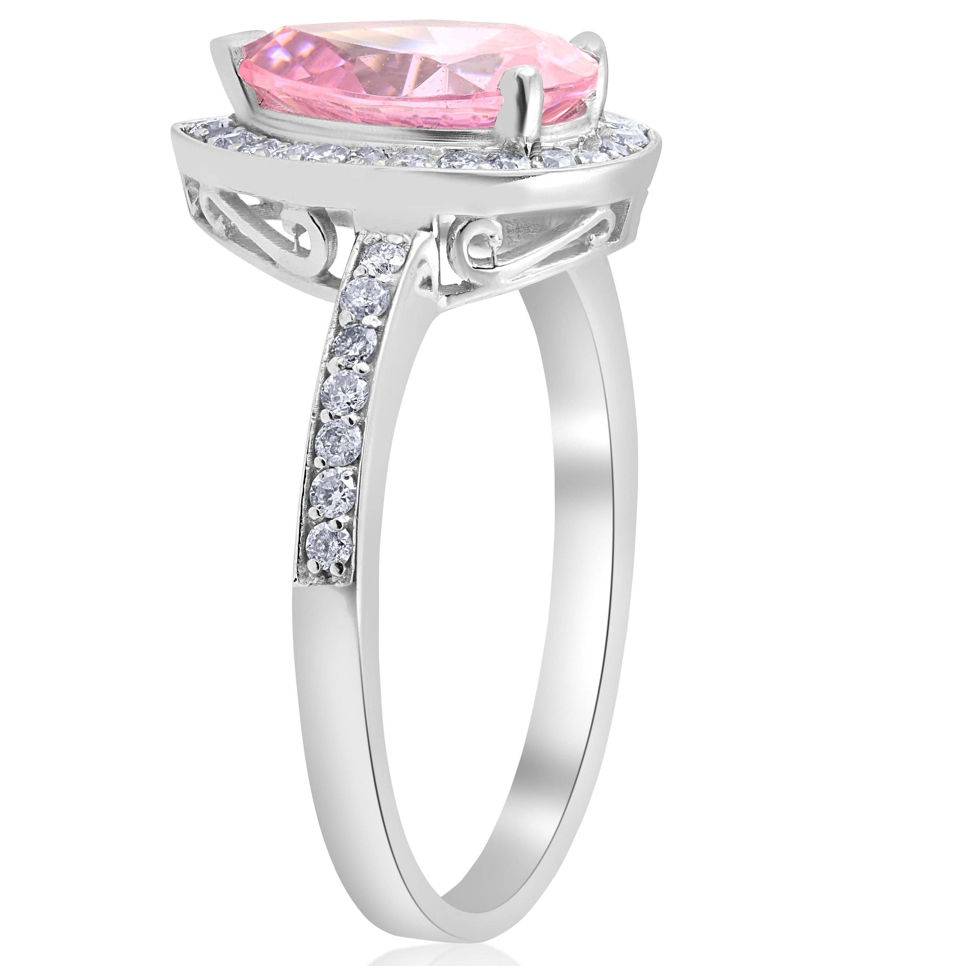 4 1/10ct Pink Tourmaline & Diamond Halo Ring 14K White Gold 7