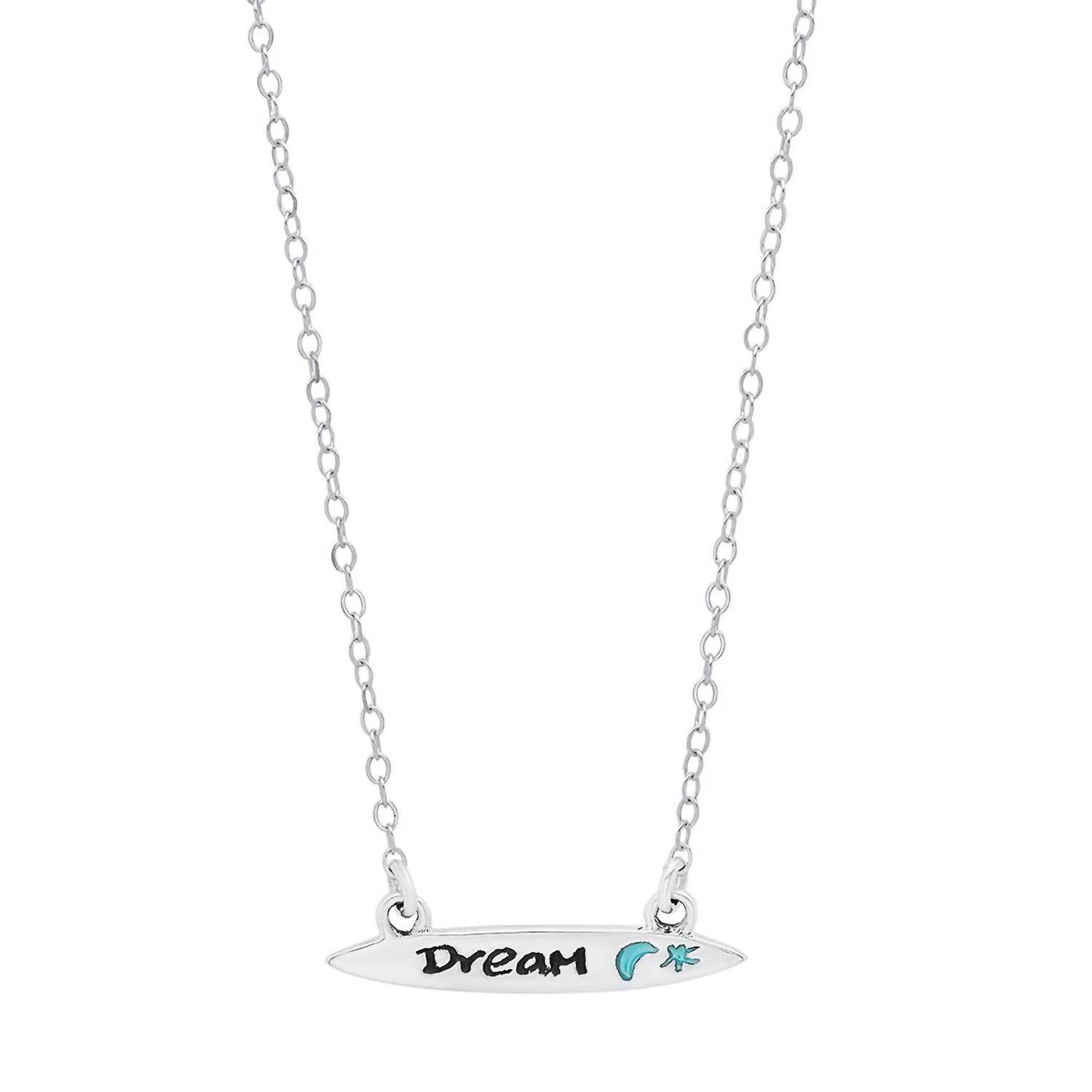 Women's Enamel Small Surfboard Necklace - Dream In Silver