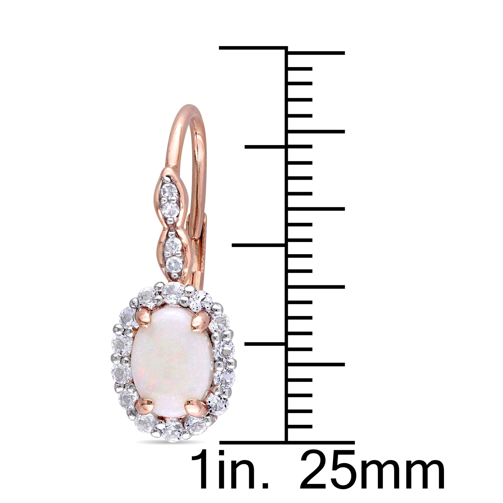 1 3/4 CT TGW Oval Shape Opal, White Topaz and Diamond Accent Vintage LeverBack Earrings in 14K Rose Gold