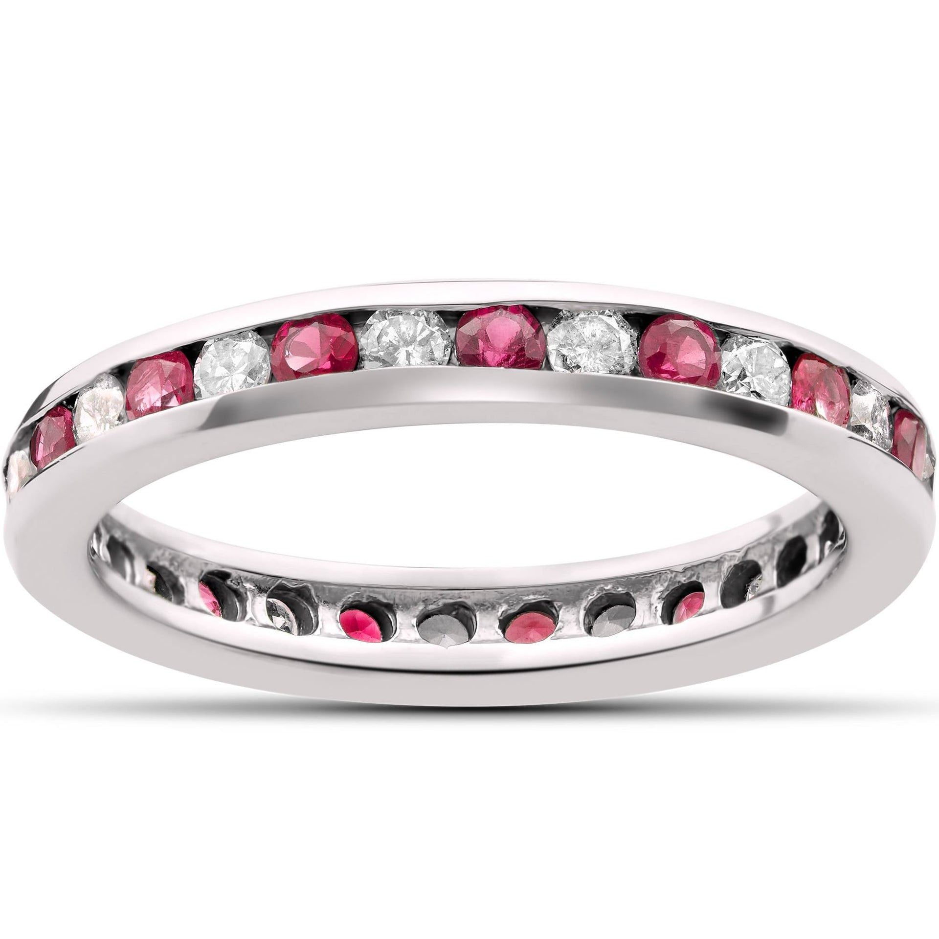 1 1/2 CT Ruby & Diamond Eternity Ring 14K White Gold