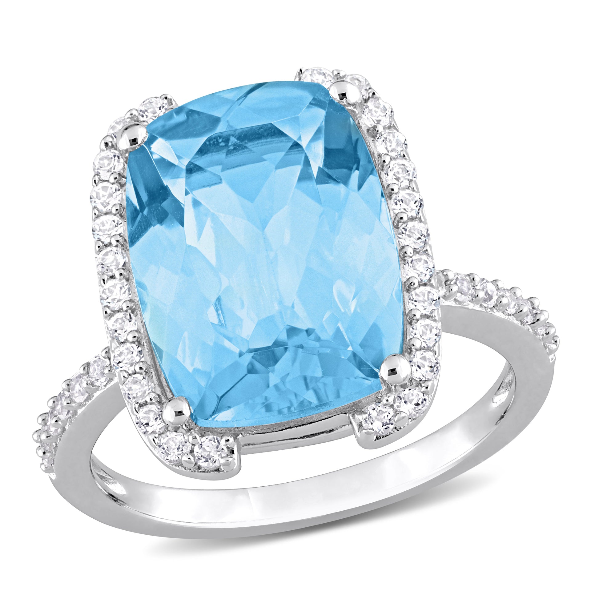 Mimi & Max Womens 9 2/5ct TGW Cushion-cut Sky-Blue Topaz and White Topaz Bracket Cocktail Ring in Sterling Silver
