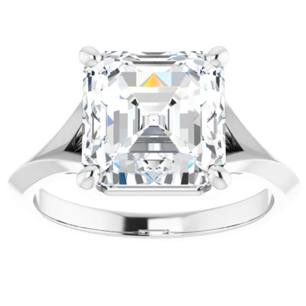4 ct Moissanite Asscher Cut Engagement Solitaire Ring 14k White or Yellow Gold