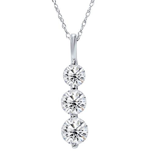 3/4ct 3 Stone Diamond Pendant 14K White Gold