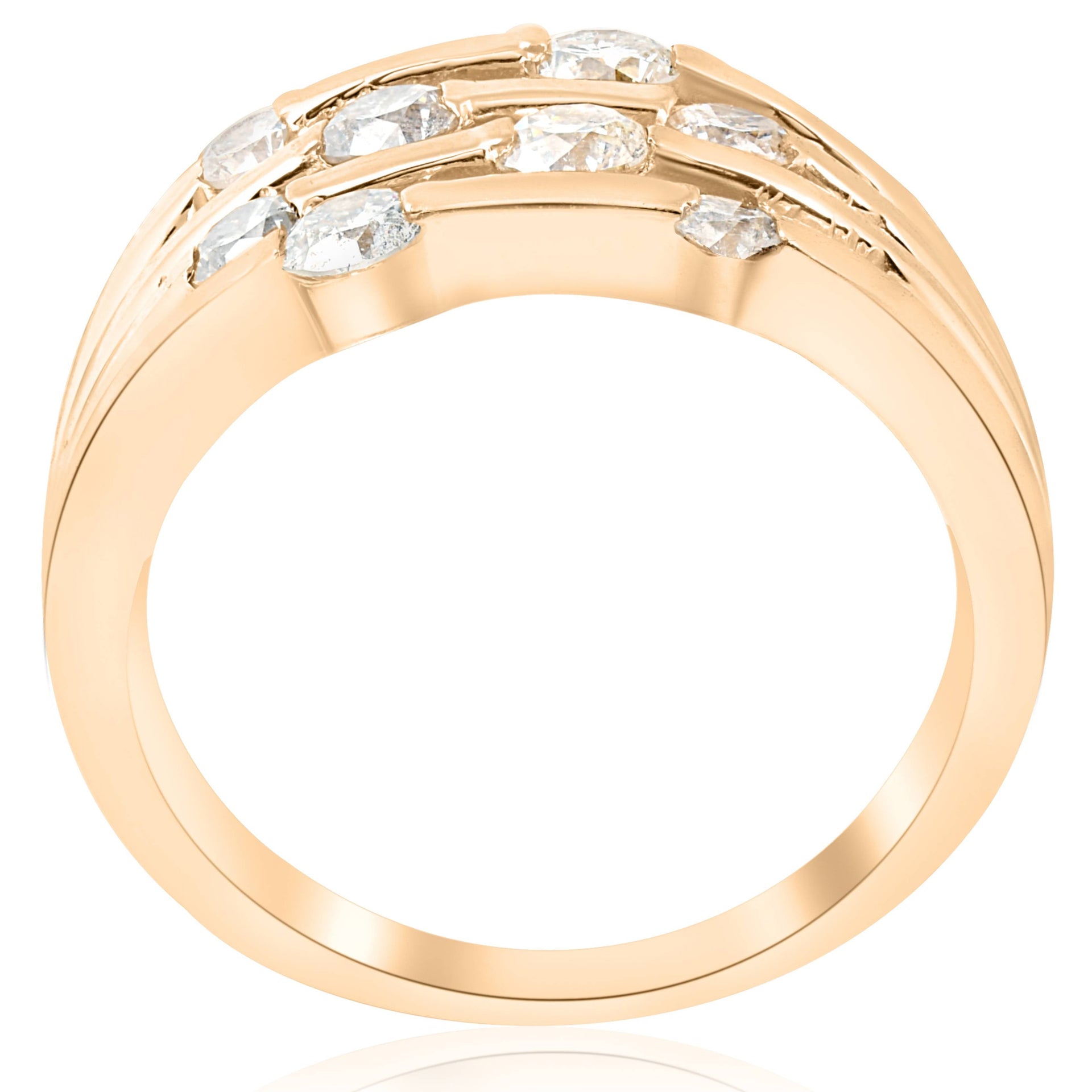 1ct Yellow Gold Real Diamond 14K Right Hand Womens Fashion Multi Row Ring Size Selectable