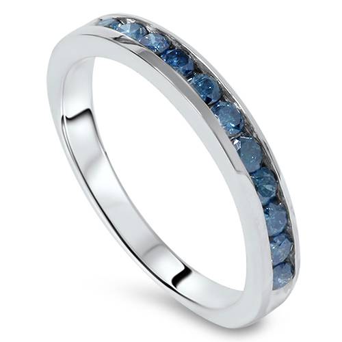 1 cttw Blue Diamond Wedding Ring 14K White Gold