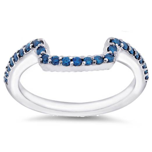 1/4ct Blue Diamond Guard Ring 14K White Gold
