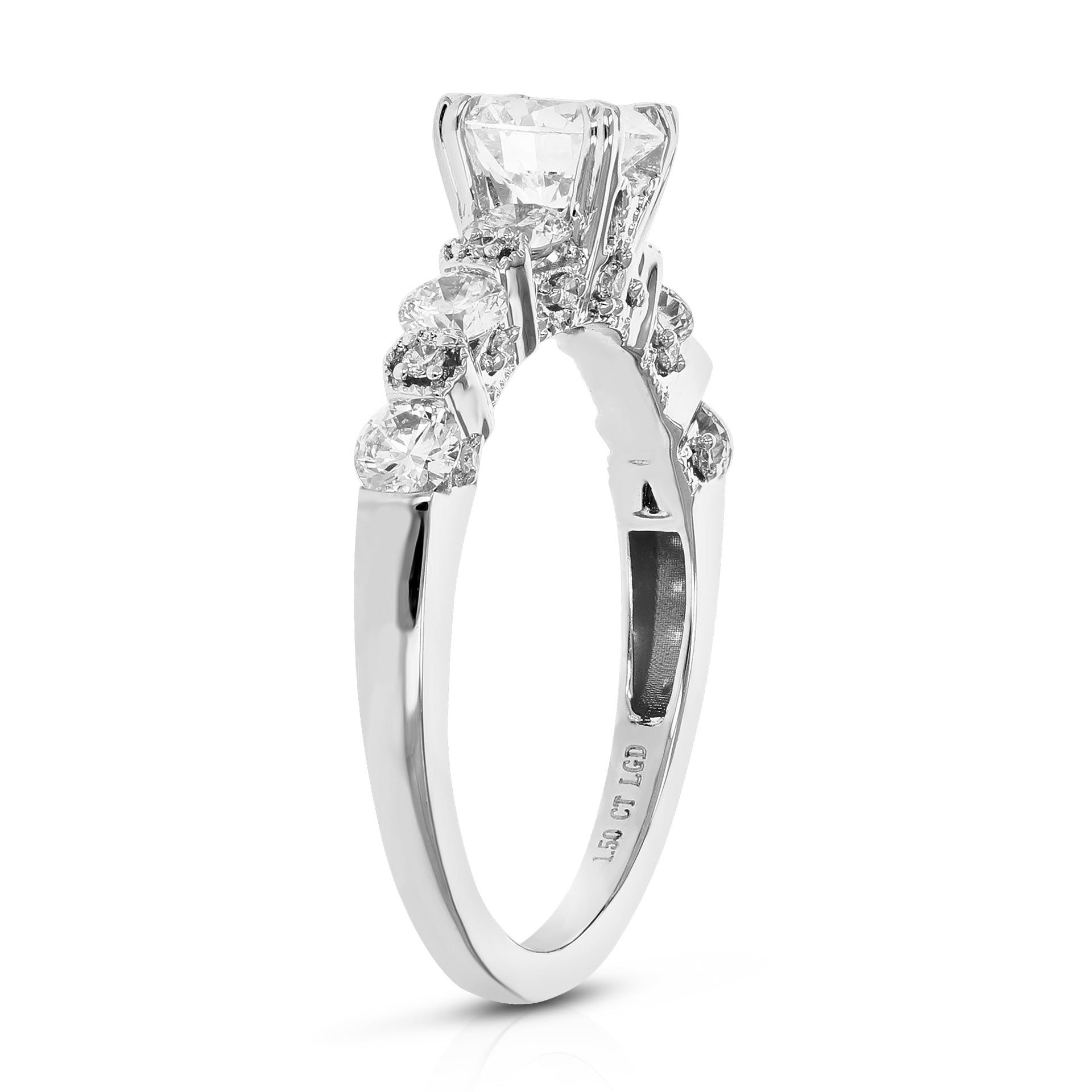 1.50 Cttw Lab Created Diamond Engagement Ring In 14K White Gold Round Prong Set