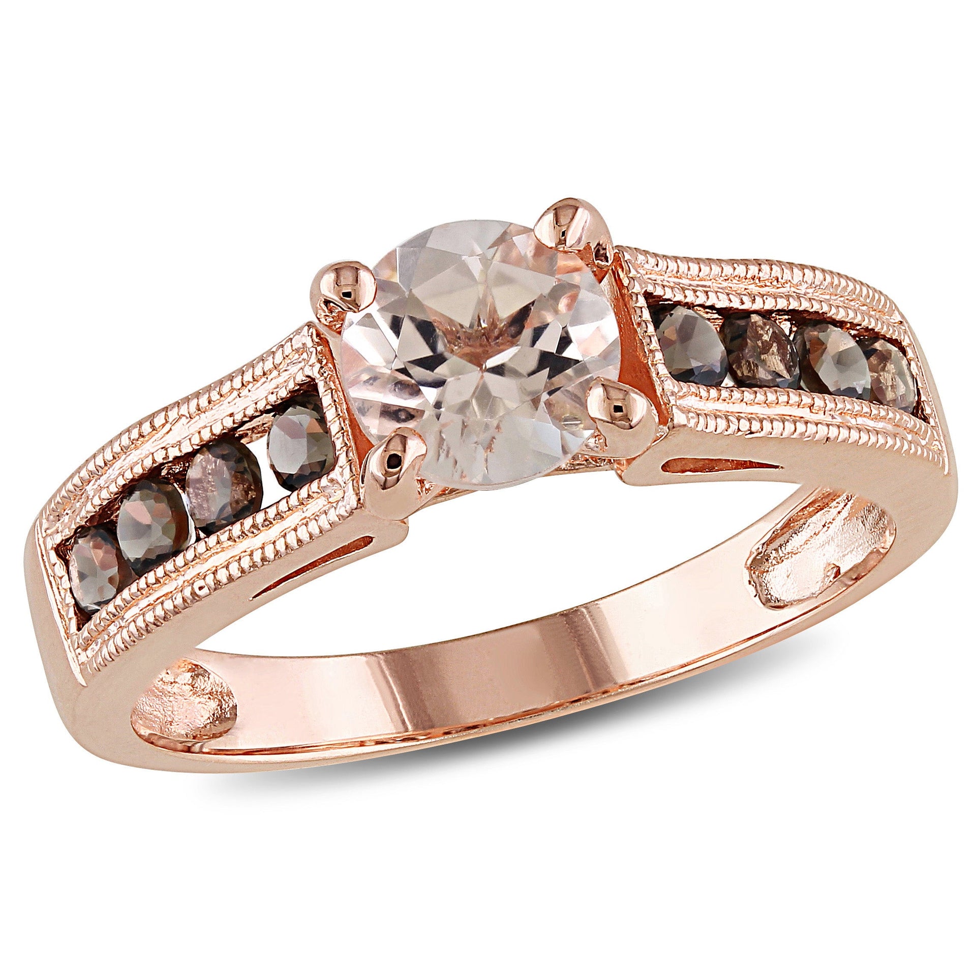 1 1/4 ct TW Morganite and Smoky Quartz Ring in Rose Plated Sterling Silver