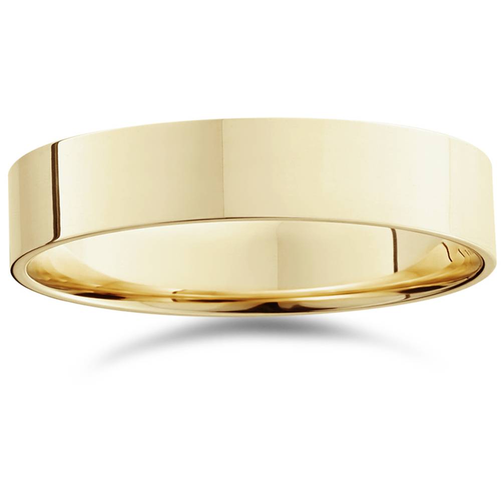 5mm Flat High Polished Wedding Band 10K Yellow Gold Size Selectable